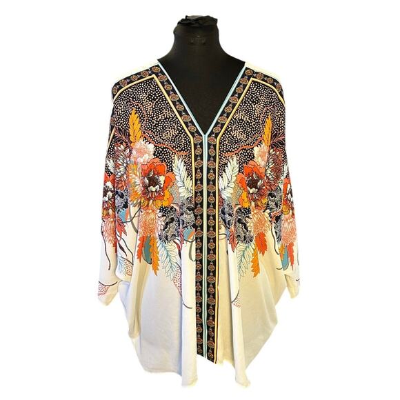 Rose + Olive Floral Print Dolman Sleeve V-Neck Bohemian Style Tunic Size 3X - Picture 1 of 9